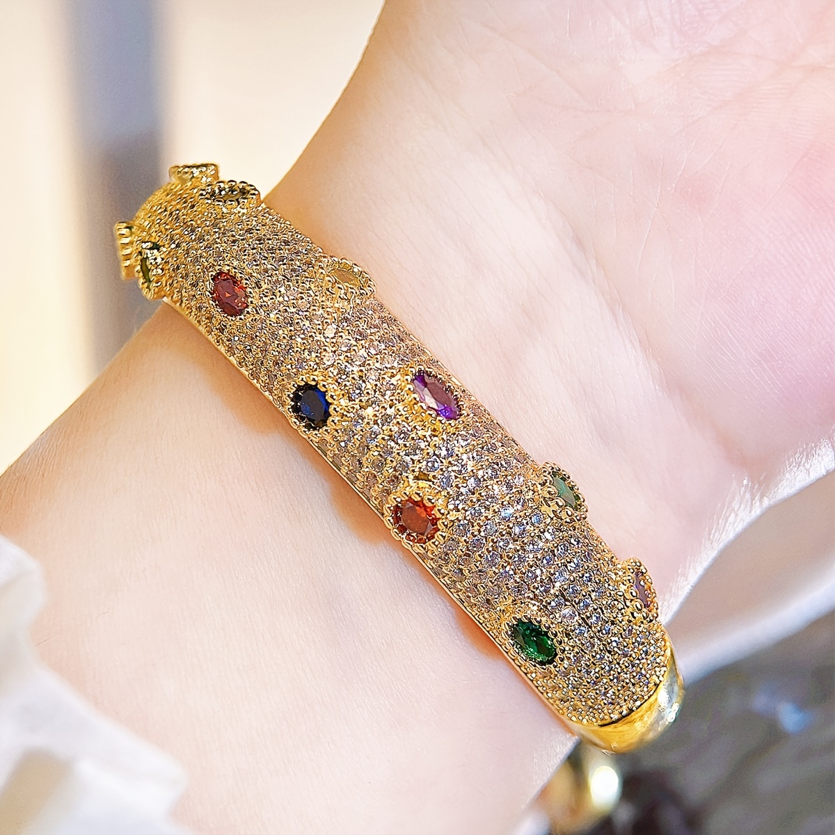 Colorful Zirconia Golden Cuff Bangle for Party